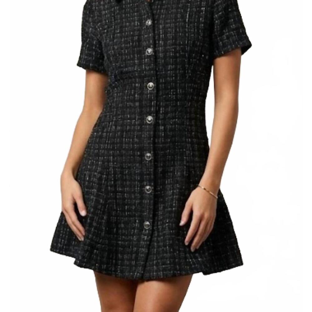 NEW JOY JOY holly pleated hem button dress in black